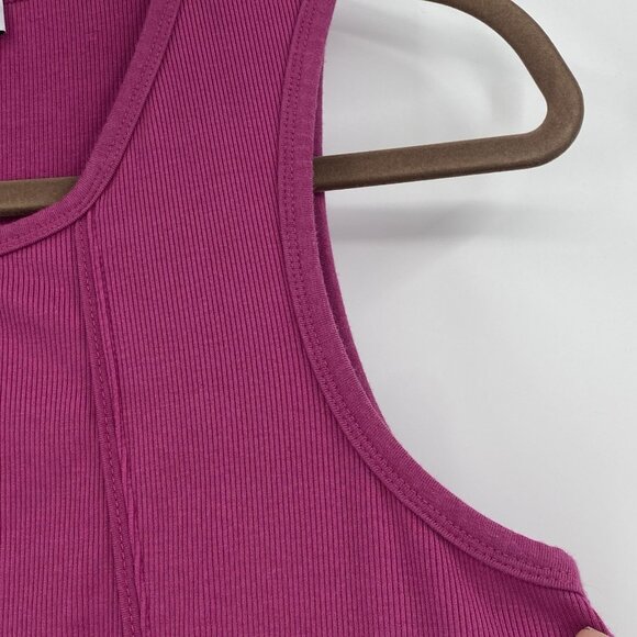 Evereve Ribbed Tank Top Size L Fuchsia Crewneck Stretch Sleeveless Casual Modal - Picture 8 of 12